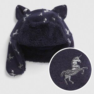Toddler Unicorn Trapper Hat Baby Gap XS / S Girl Navy with Silver Fleece